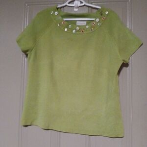White Stag Green sweater Top with decorative buttons Woman Size XL